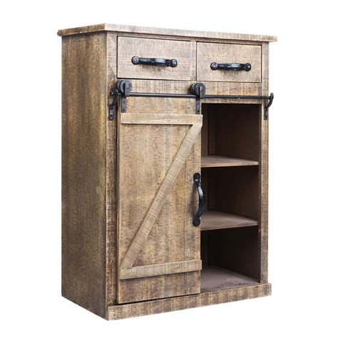 August Grove® Rustic White Disstressed Wood Storage Cabinet Sliding