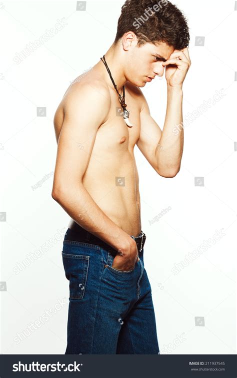 Male Beauty Blue Jeans Concept Handsome Stock Photo 211937545