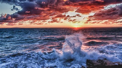 Nature Sea Water Waves Hdr Sunset Clouds Wallpapers