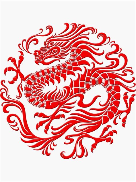 Traditional Red Chinese Dragon Circle Sticker For Sale By Jeff