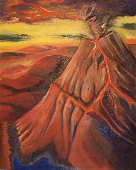 An Oil Painting Of A Volcano Oil Painting