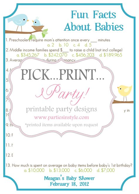The first player/team to raise their hand gets to answer, and don't forget. Baby Shower Game - Fun Facts About Babies Trivia - Printable DIY on Luulla