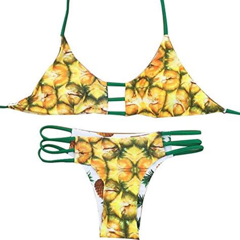Mayfee Womens Reversible Pineapple Printed Bikinis Set Two Pieces