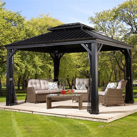 Einen feststehenden gartenpavillon solltest du wählen, wenn er dauerhaft hier bieten sich gartenpavillons aus holz, metall, alu, stoff oder einer festen überdachung wie. Pavillon 3x4 Alu. outsunny luxus pavillon gartenpavillon ...