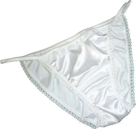 Panties Fashion White Shiny Satin Panties Pink Trim Bikini Briefs Plain