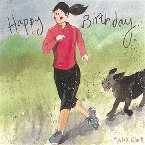 Lady Runner Birthday Card By Alex Clark Girl And Dog Run Keep Fit
