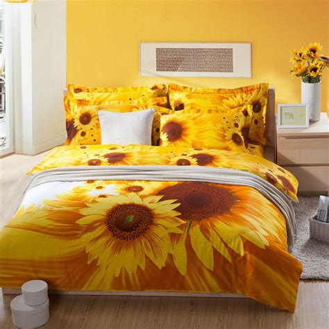 It's a simple choice, a small touch, but adds dimension and style to any room. Sunflower themed bedding | Yellow bedding, Home decor ...