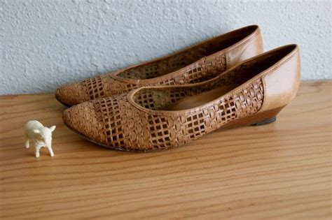 Italian Tan Leather Woven Slip On Flats Size 7 Etsy Leather