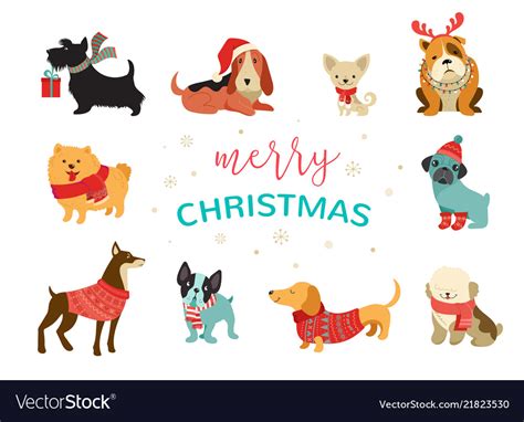 Christmas dog cute cartoon puppy vector. Collection of christmas dogs merry christmas Vector Image