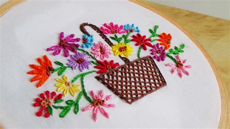 Practice making delicate flowers and stems. Hand Embroidery: Flowers (Basket) - YouTube