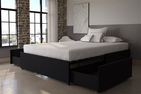 Dhp Maven Platform Bed With Under Storage Queen Black Faux Leather