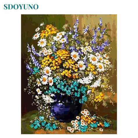 Sdoyuno 60x75cm Oil Painting By Numbers Flowers Frameless Diy Picture