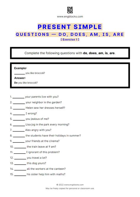 Simple Present Tense Questions Do Does Exercise 1 Eng