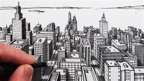 How To Draw A City In 1 Point Perspective Easy City Drawing
