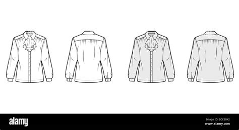 Jabot Shirt Technical Fashion Illustration With Long Sleeves With Cuff