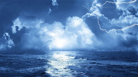 1920x1080 Lightning Sea Storm Clouds Waves Elements Category