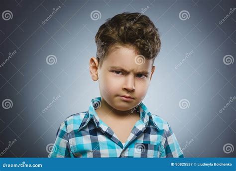 Angry Boy Isolated On Gray Background Stock Image Image Of Childhood