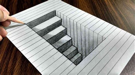 How To Draw 3d Steps In A Hole Line Easy Pencil Drawings