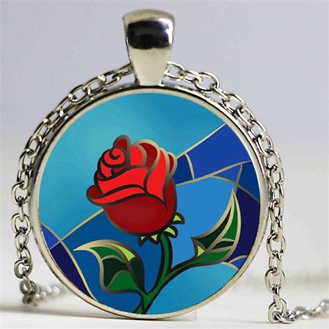 Fashion Beauty And The Beast Rose Logo Necklace Pendant Movies Silver