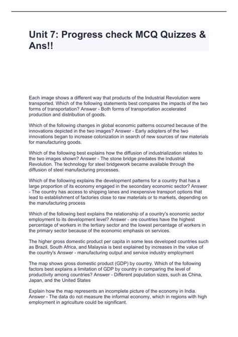 Unit 7: Progress check MCQ Quizzes & Ans!! - MCQ - Stuvia US