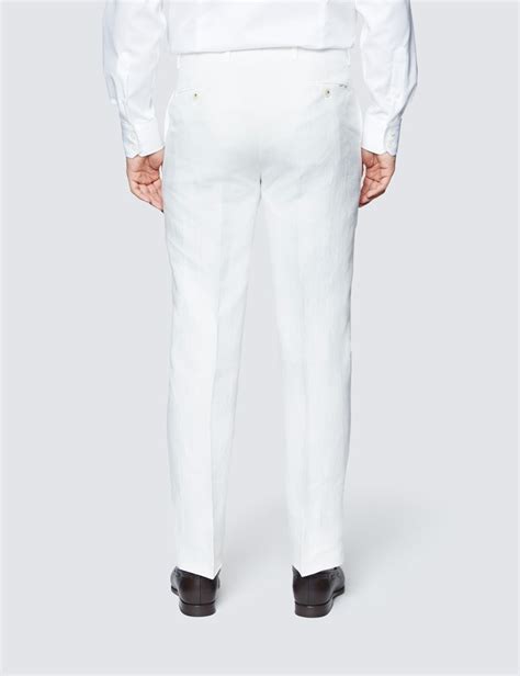 Mens White Herringbone Tailored Fit Linen Pants 1913 Collection