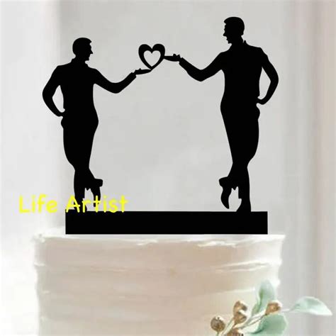 free shipping valentine day gay wedding couple silhouette cake topper groom and groom couple gay