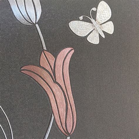 Get 5% in rewards with club o! Muriva Amelia Floral Charcoal & Rose 701411 | Wallpaper Central