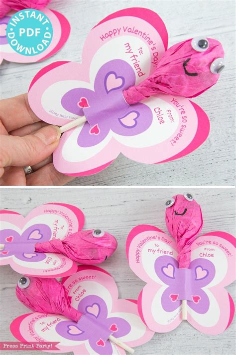 Lollipop Valentine For Kids Butterfly Lollipop Holder Etsy