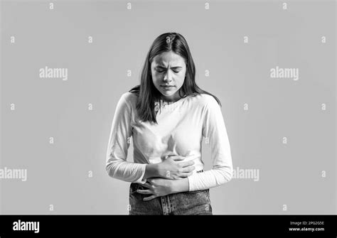 Stomach pain and others stomach disease concept. Girl having a
