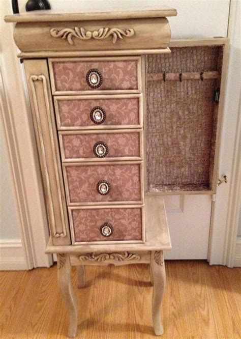 Distressed Floral Taupe Repurposed Jewelry Armoire Custom Made To