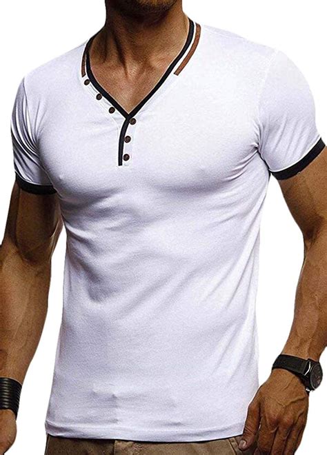 Keaac Mens Slim Fit Henley Shirts Cotton Short Sleeve V Neck Button