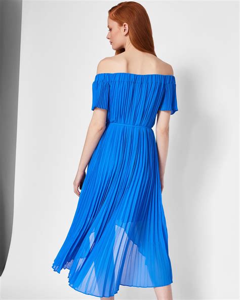 Ted Baker Synthetic Harmony Pleated Dipped Hem Dress In Bright Blue