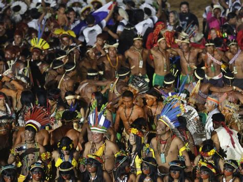 members of the various groups dance during the opening ceremony indigenous games indigenous