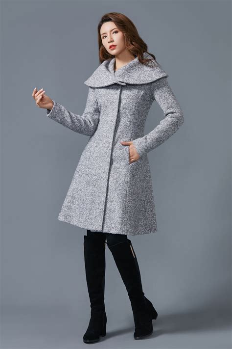 Gray Coat Wool Coat Winter Warm Coat Ladies Coat Short Etsy