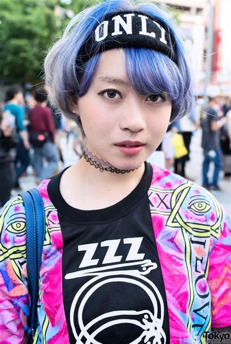 short blue hair in harajuku japanese fashion harajuku hairstyle short blue hair bunka