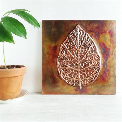 Botanical Copper Wall Art Handcrafted Embossed Copper Leaf Artwork