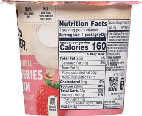 Quaker Strawberry And Cream Instant Oatmeal Breakfast Cup 151 Oz