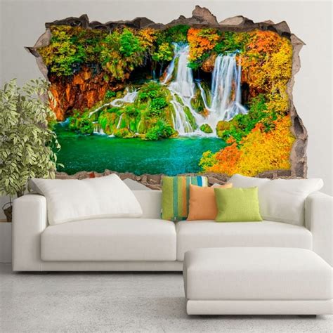 🥇 Wall Murals Waterfall Forest In Autumn 3d 🥇