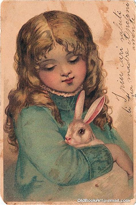 Easter Girl Bunny Vintage Holiday Basket Old Book Art Fine Art