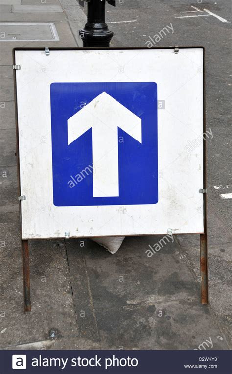 Direction Street Sign Arrow Forward One Way Pointing Up Straight Stock