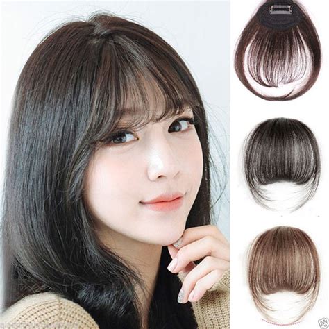 Thin Neat Air Bangs Real Hair Extension Clip In Fringe Front Hairpiece