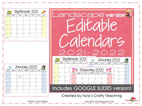 Editable Classroom Calendars 2021 2022 Landscape Teac