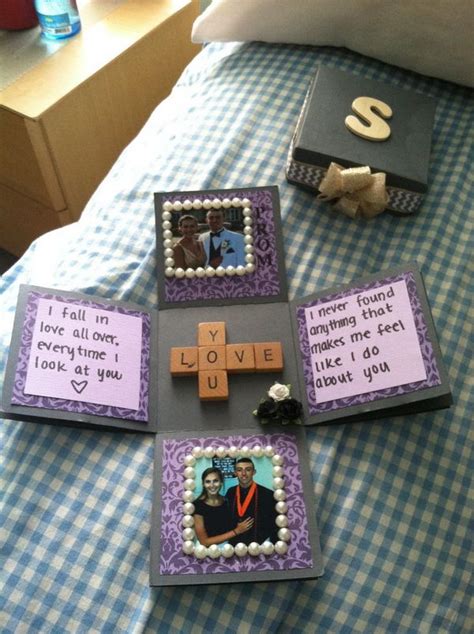 Your boyfriend will appreciate getting snacks and this blue i think this diy photo box would be so cute to make for your boyfriend! 15 Romantic Scrapbook Ideas for Boyfriend - Hative