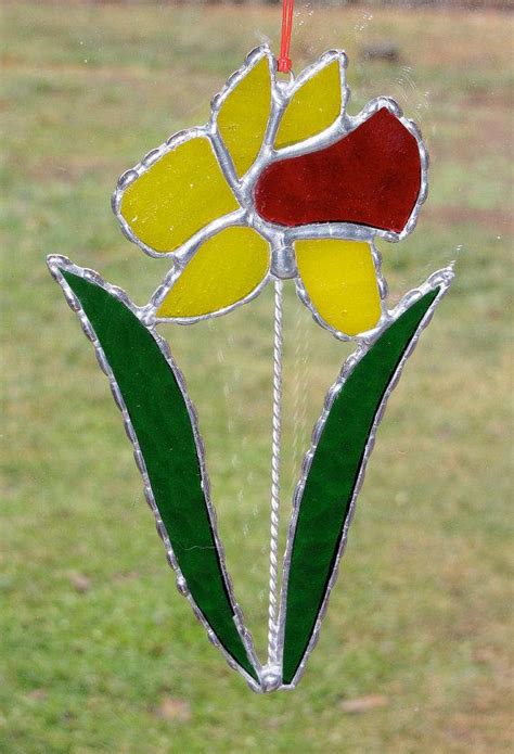Stained Glass Suncatcher Daffodil Flower With Leaves By Glassbits 20