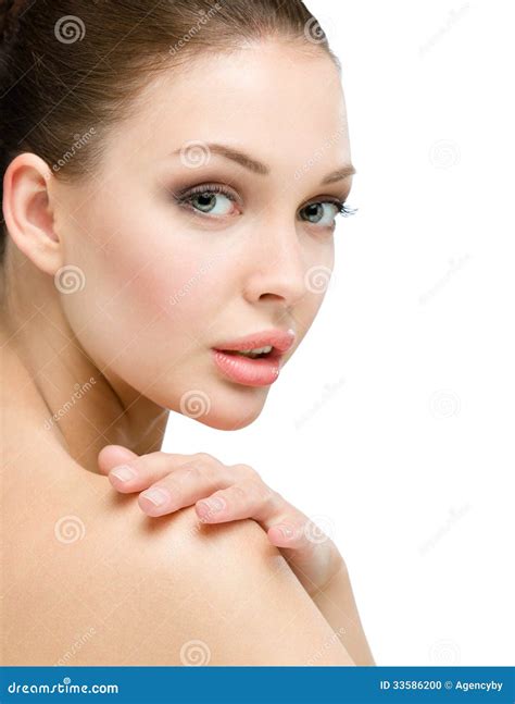 Close Up Of Naked Girl Touching Her Shoulder Stock Photo Image Of