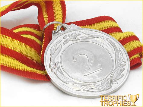 50mm Silver 2nd Place Medal With Ribbon Terrific Trophies