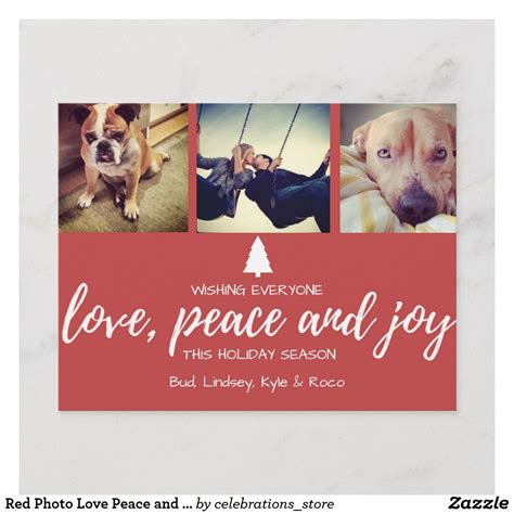 Red Photo Love Peace And Joy Christmas Postcard