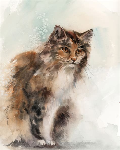Cat Fine Art Print Cat Loose Style Watercolor Painting Art Etsy