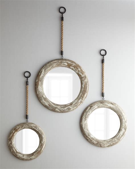 Three Hanging Mirrors With Rope Accents