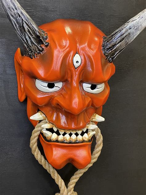 Japanese Red Oni Mask Wearable Samurai Mask Wall Mask Oni Inspire
